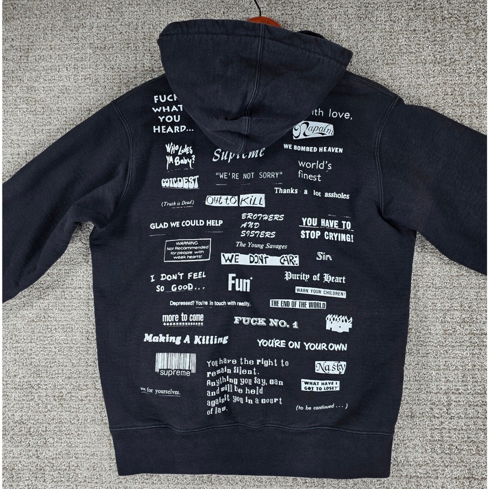 Supreme Stop Crying Graphic Hoodie‎ Black Mens Medium Pullover Sweatshirt Heavy - Picture 2 of 12